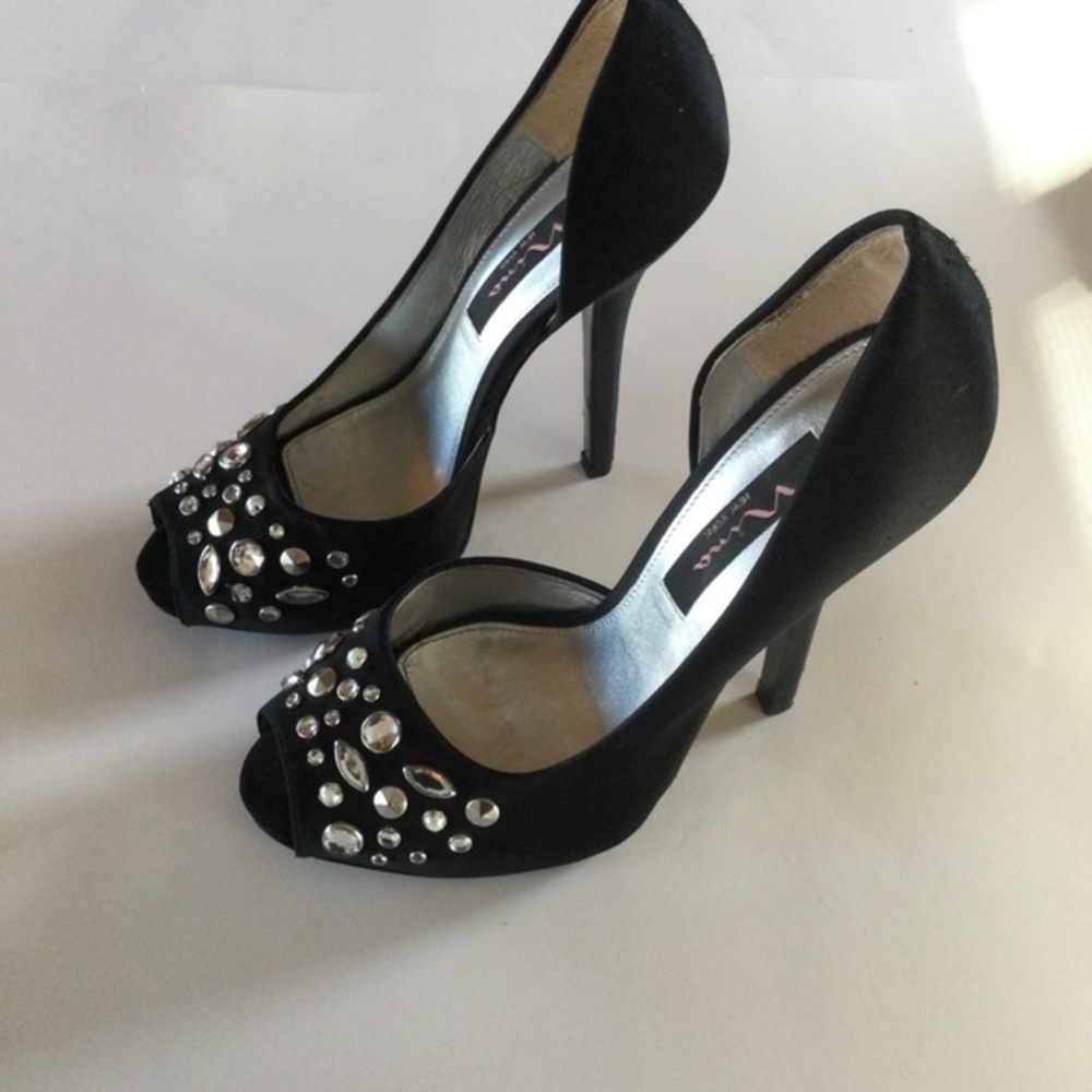 Nina New York Black Rhinestones Office Party Wedding Heel Shoes Sexy Siz…